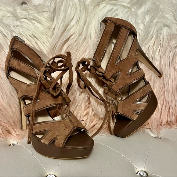 Colin Stuart Suede Lavender Lace Up Platform Heeled Sandals Size 11B - Picture 13 of 13